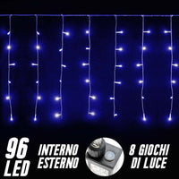 Tenda Luminosa Natalizia 96 LED Luce Blu 3 METRI Interno Esterno Luci Cavo 5mt