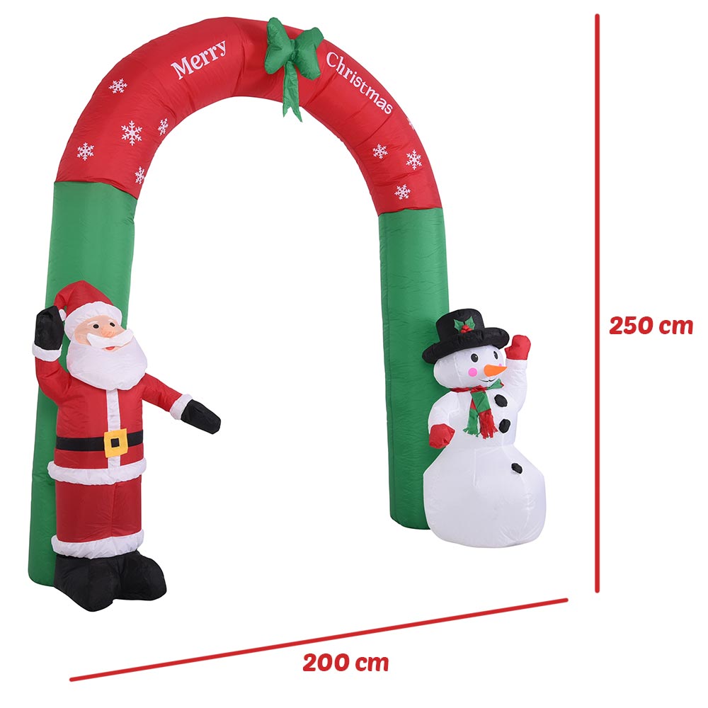Arco Gonfiabile Natalizio con Babbo Natale e Pupazzo di Neve 250x200cm Esterno