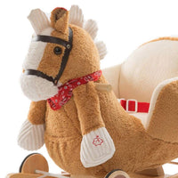 Cavallo a dondolo in legno con ruote Poni Cavalluccio Poltroncina Marrone Chiaro