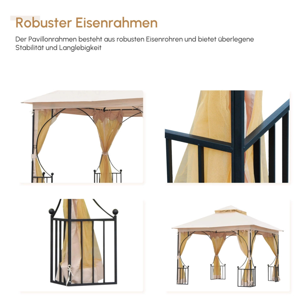 Gazebo da giardino Tenda da giardino; incluso materiale di montaggio; impermeabile; 295 cm x 295 cm x 275 cm. Beige + Nero