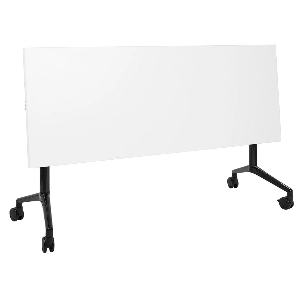 Scrivania rettangolare pieghevole con rotelle portatile con struttura in metallo bianco e nero 160 x 60 cm stile moderno