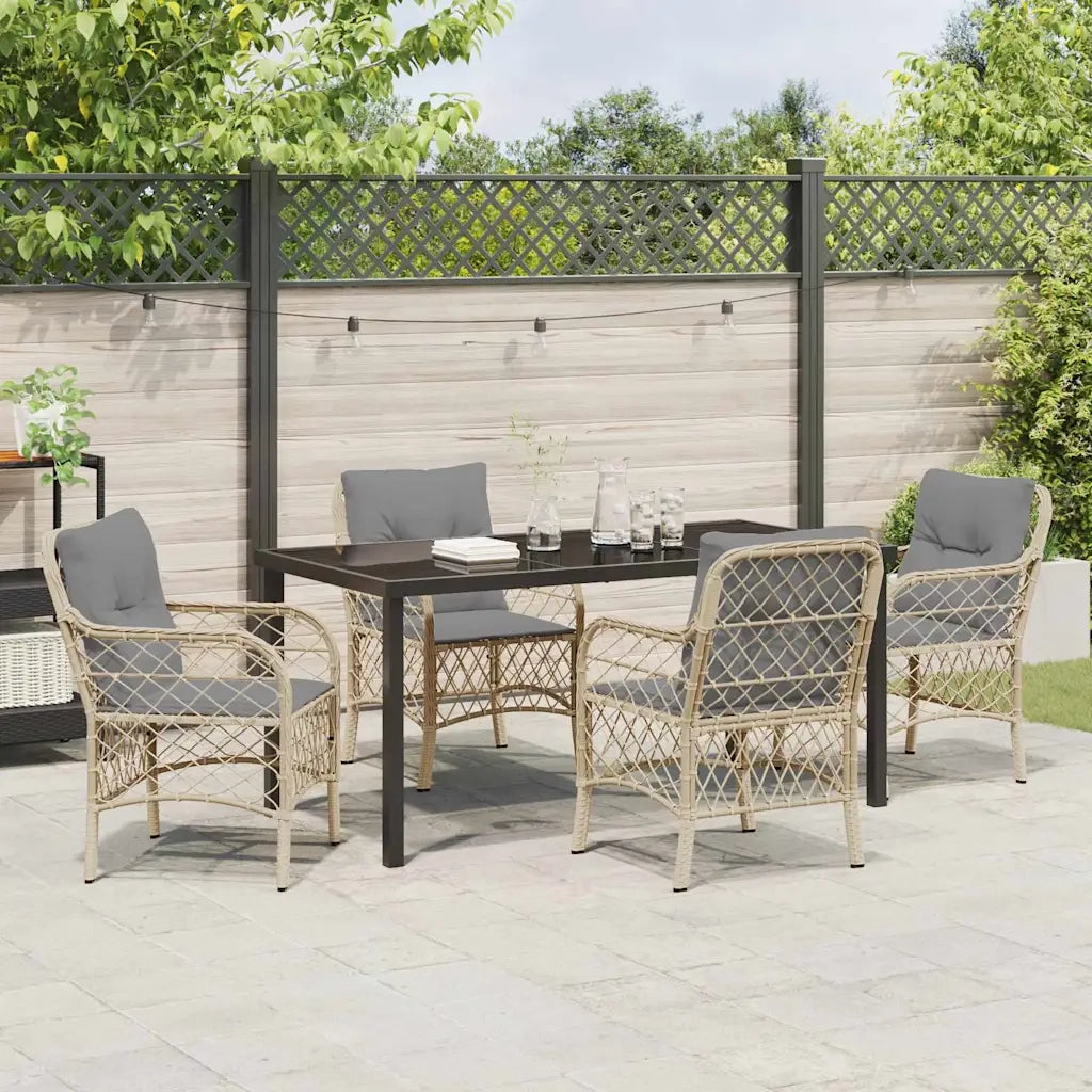 Set da Pranzo per Giardino con cuscino 5 pcs Beige polyrattan 3380235
