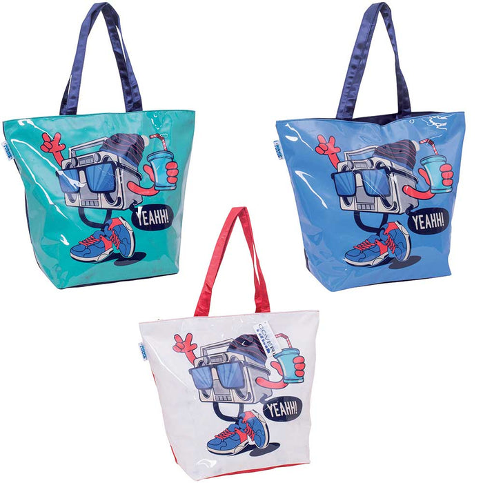 BORSA MARE SPIAGGIA CON MANICI STAMPA RADIO 55X45X22CM ENRICO COVERI 4 COLORI