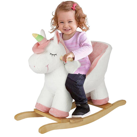 Unicorno a Dondolo Cavalcabile Peluche Cavallo Giocattolo Bambini con Suoni