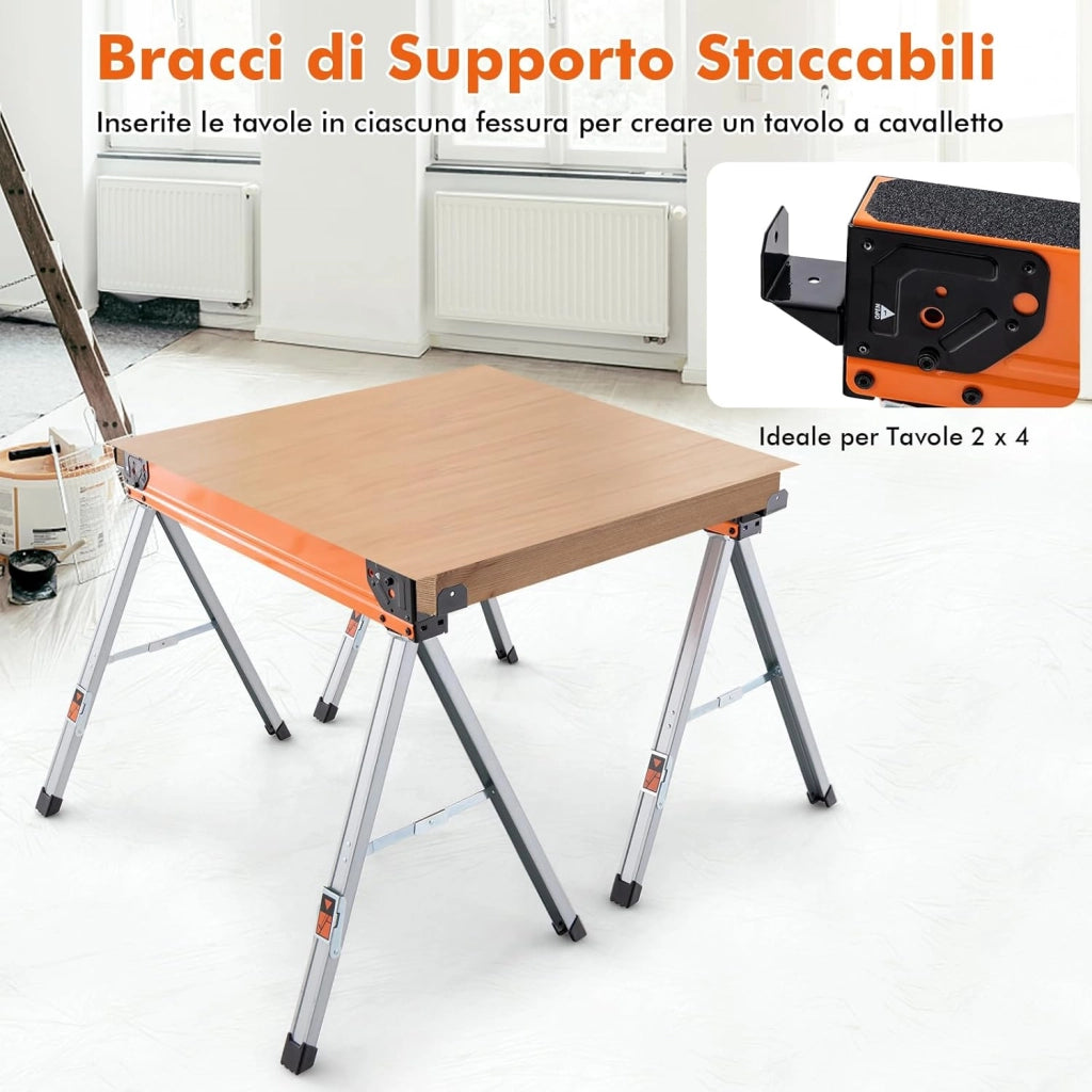 2 Cavalletti da Lavoro Pieghevoli, Cavalli da Lavoro con Supporti a Ribaltamento e Bracci di Supporto, Carico Fino a 500 kg (Modello 6)