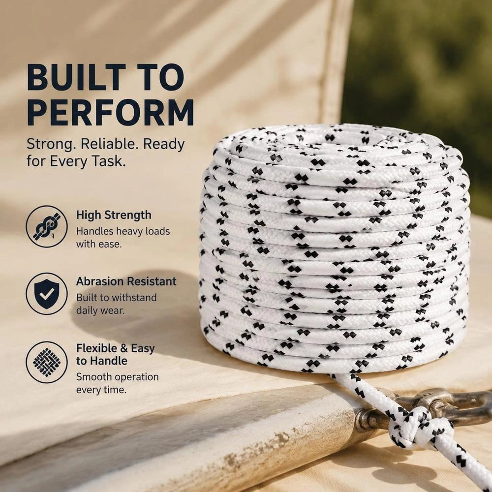 Boat Rope, Braided, White, 6 Mm X 25 M, Polyester