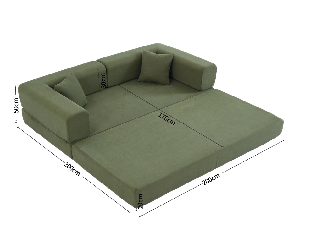Divano Letto Pieghevole con Cuscino ¨C Xylo ¨C Verde, Velluto a Coste