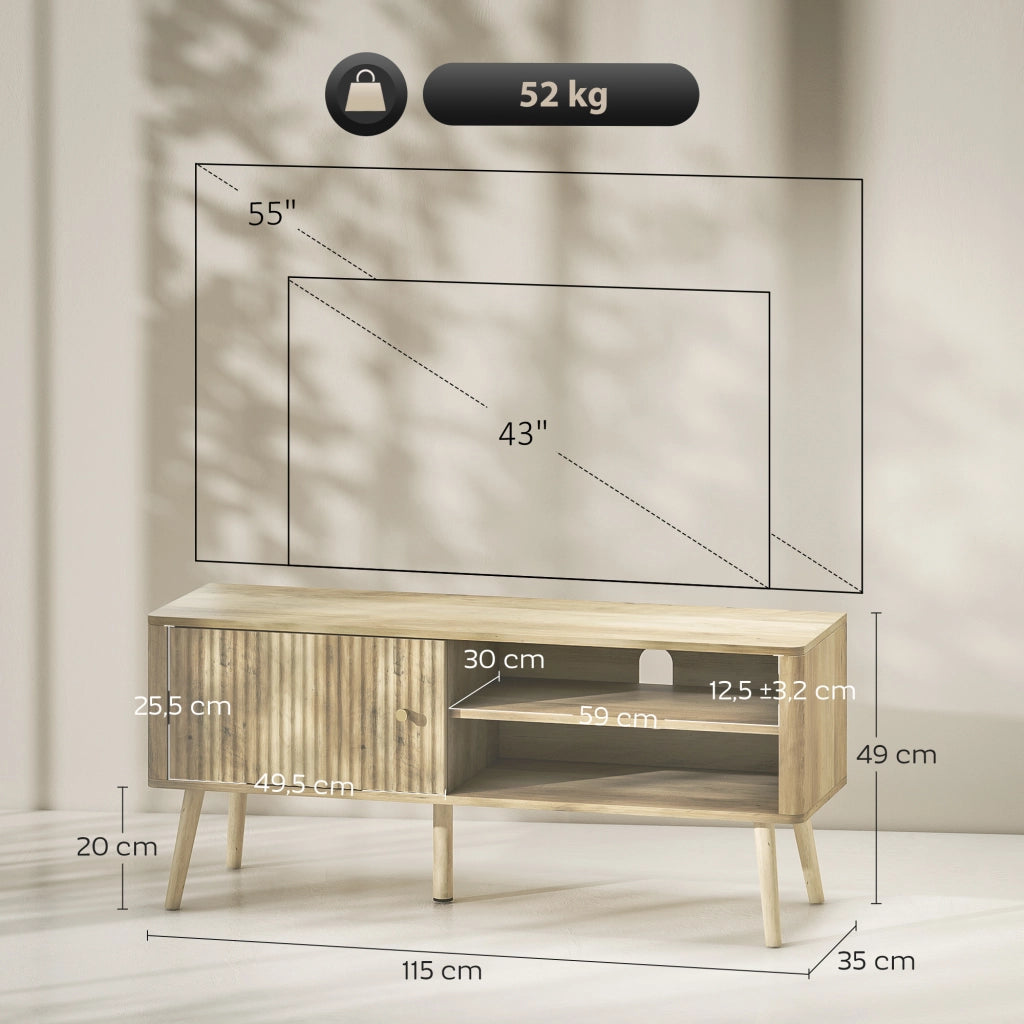 Mobile TV con ante, ripiani aperti e scaffale regolabile ¨C zephmum ¨C Rovere 115x35x49