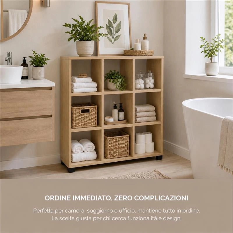 LIBRERIA IN MDF ROVERE CON NOVE RIPIANI MISURE: 90X24X99 CM