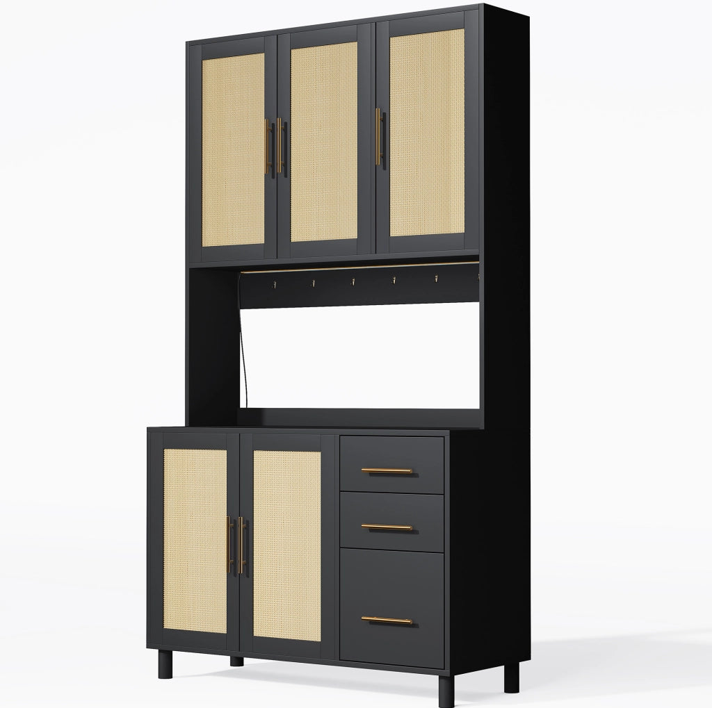 Buffet da cucina 183 cm con LED multicolore; prese USB e 2 prese; nero in MDF