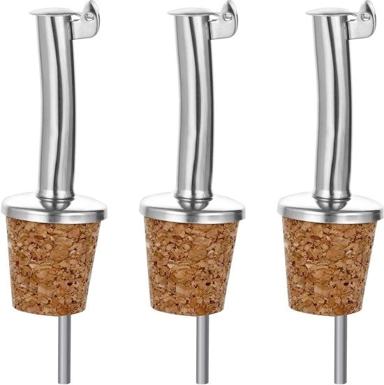 Fles da olie con 3 parti in acciaio inossidabile con tappo con chiusura, adatto per bottiglie, naturale gomma di caucho, vino, alcolico, olio d'oliva, aceto, senza bolle per cucina, bar, ristorante e hotel.