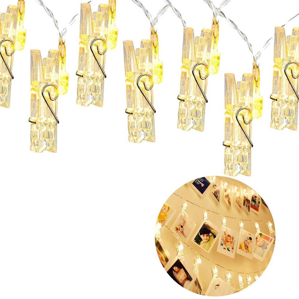 Catena Luminosa 40 LED con 16 Mollette Ghirlanda stringa Clip per Appendere Foto