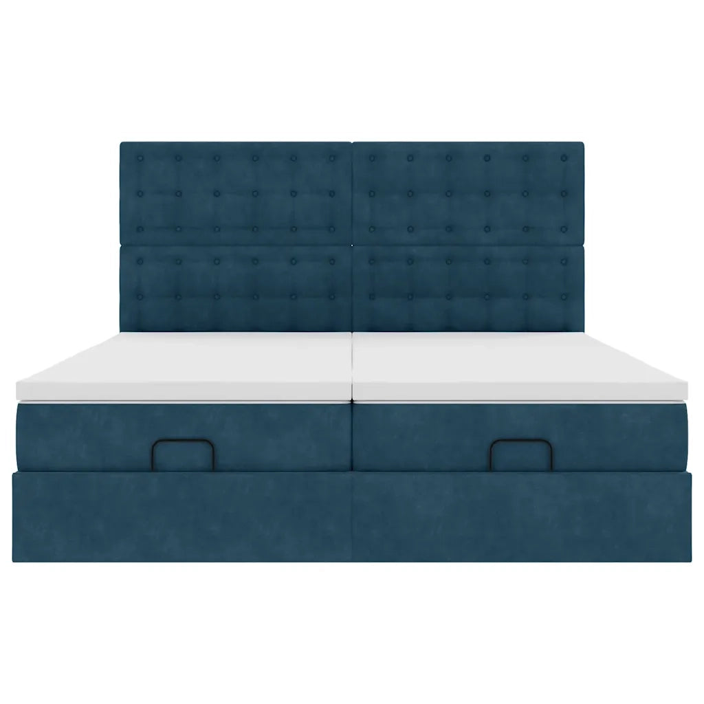 Pouf Letto con Materassi e LED Blu Scuro 200x200cm Velluto 3314667