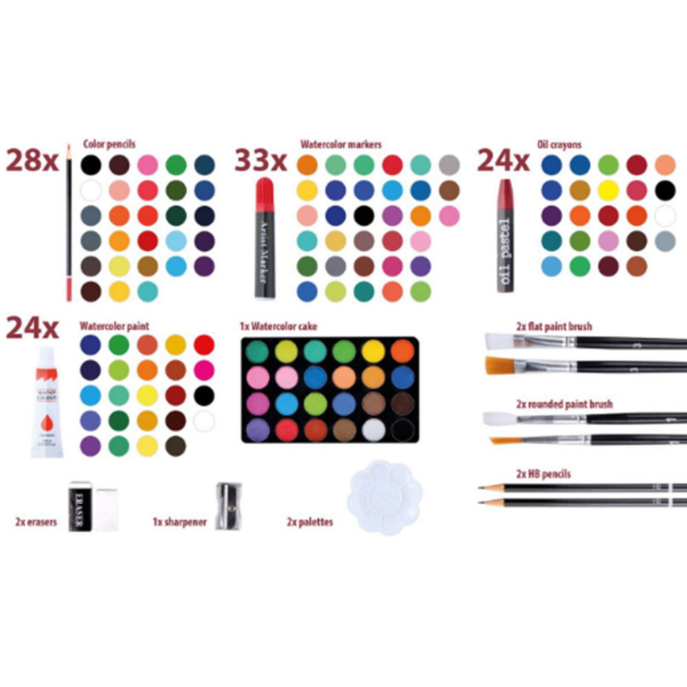 Valigetta Legno Pittore 145pz Colori Pittura Pastelli Acquerelli Professionale