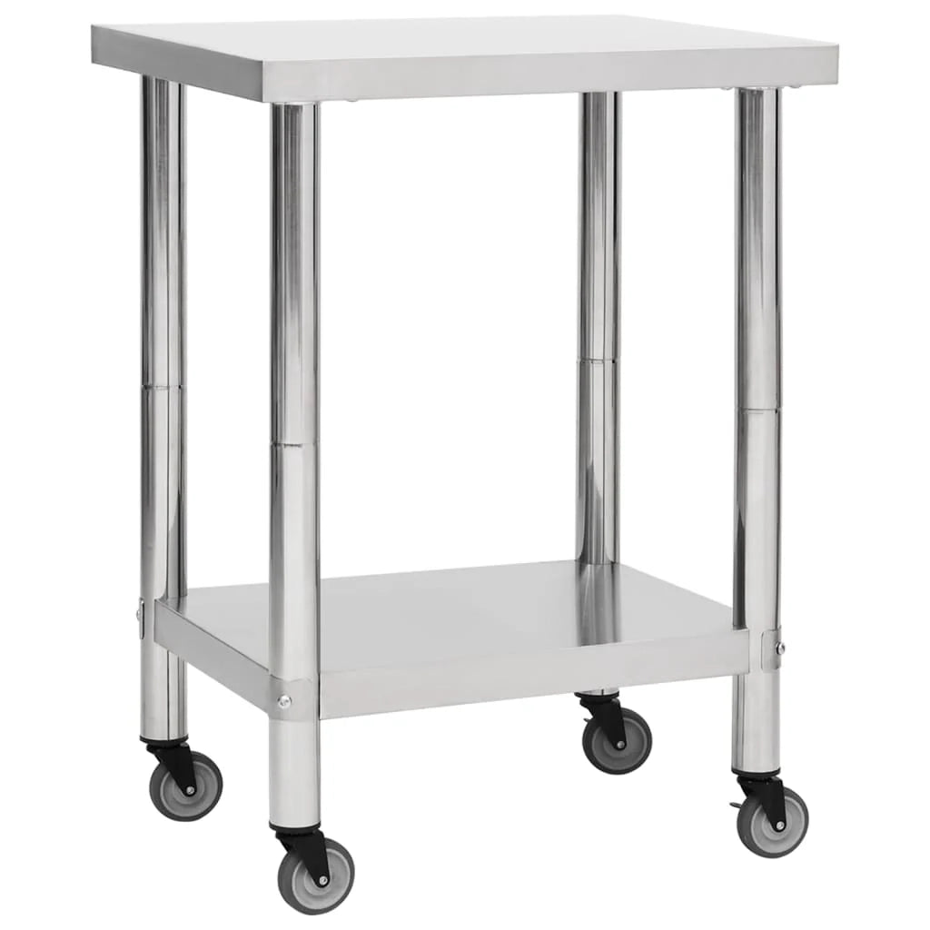 Tavolo da lavoro da cucina con ruote 80 x 45 x 85 cm acciaio inox 02_0001916