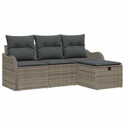 Set Divano da Giardino con cuscino 4 pz | Set Salotto da Giardino Grigio polyrattan
