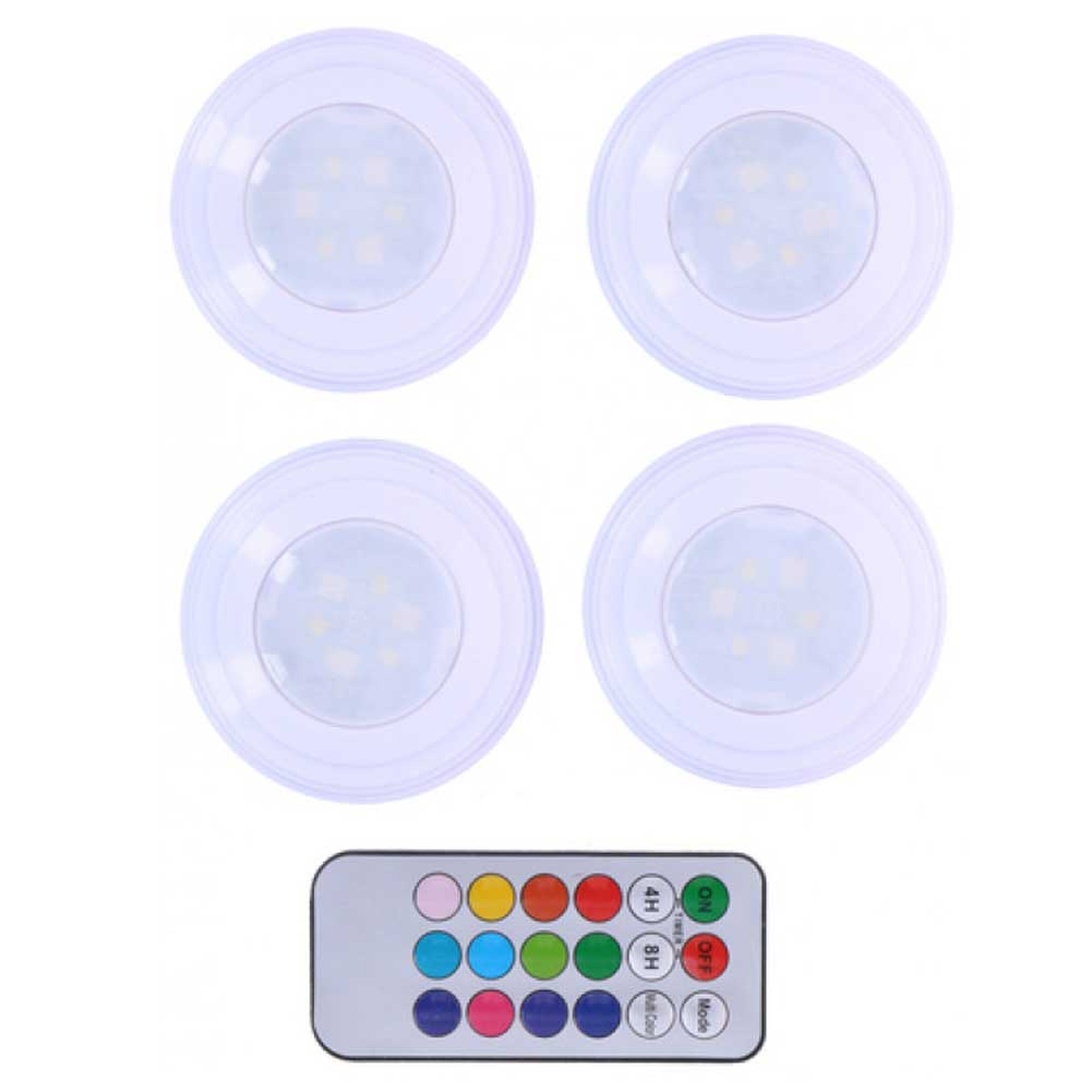 Set 4 Faretti LED Wireless Adesivi Luce Faretto Cambio Colore con Telecomando