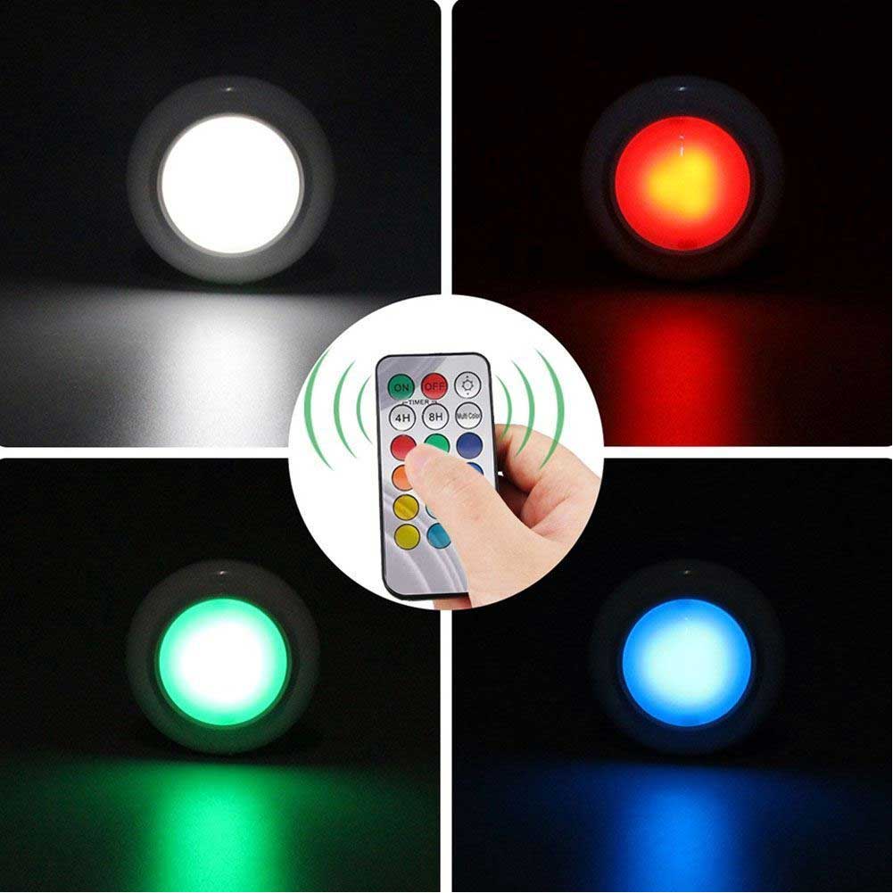 Set 4 Faretti LED Wireless Adesivi Luce Faretto Cambio Colore con Telecomando