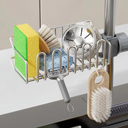 Supporto per spugna in acciaio inossidabile per gronda - supporto per spazzolino rimovibile - organizzatore per gronda cucina bagno - organizzatore per gronda con contenitore per sapone e supporto per spugna magnetico