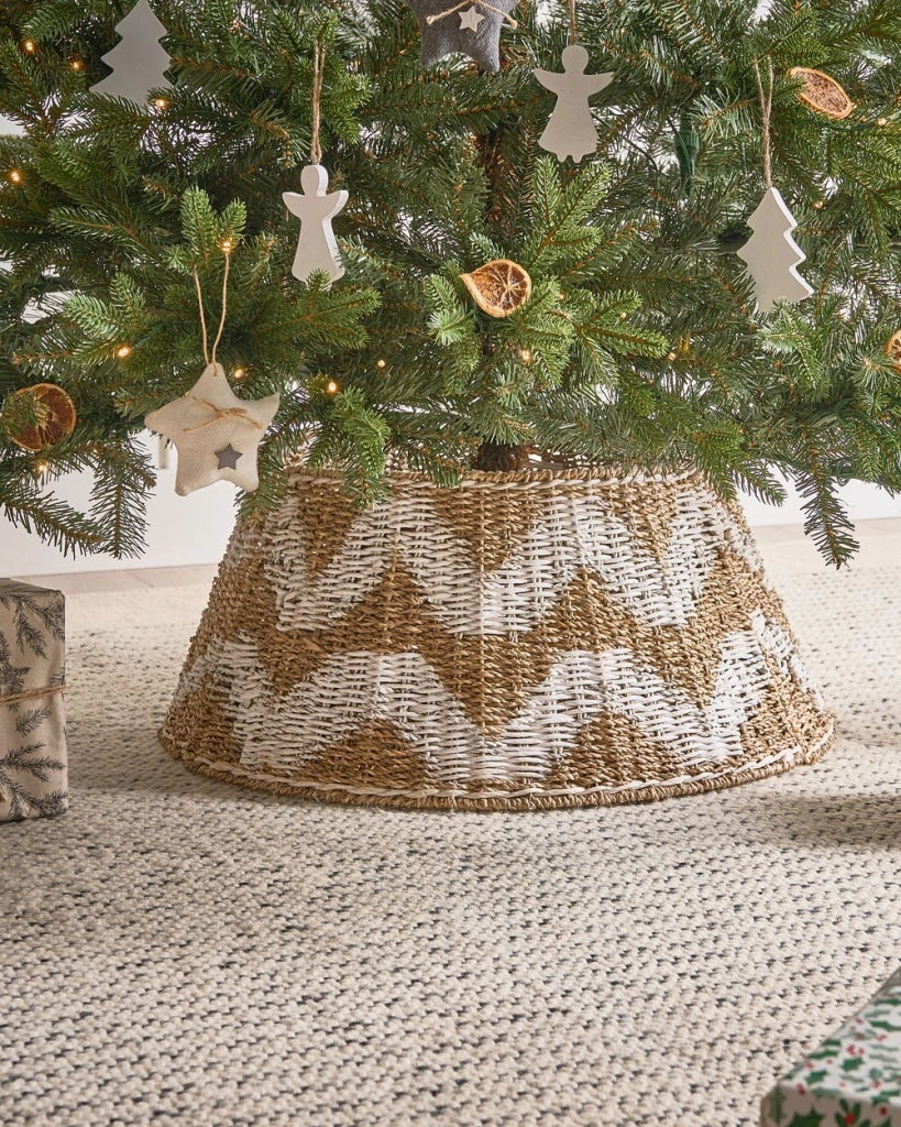 Collare dell'albero di Natale naturale con seagrass bianco ⌀ 60 cm Accessori rotondi fatti a mano