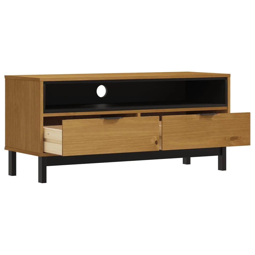 Mobile TV multimediale scaffale TV credenza mobile TV sala da pranzo soggiorno camera da letto FLAM 110 x 40 x 50 cm legno massello di pino marrone 02_0027620