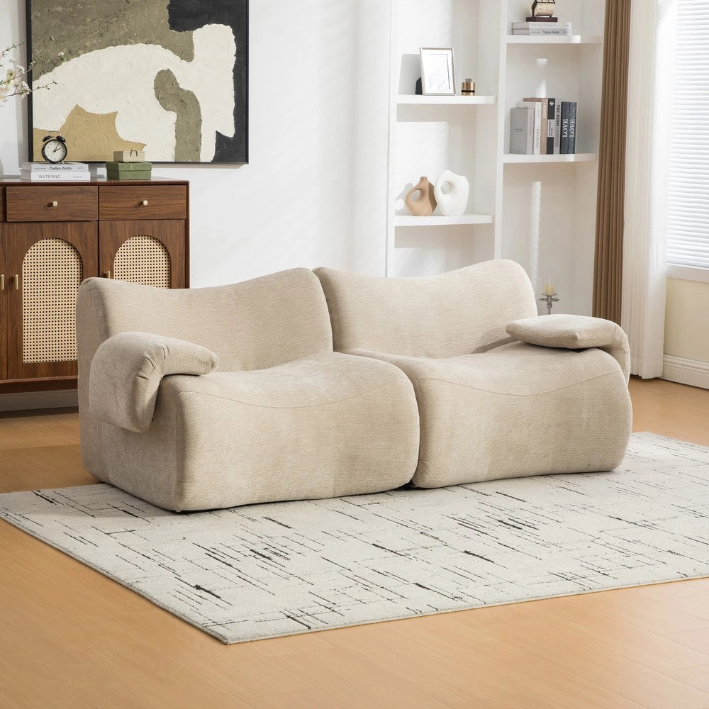 Divano Modulare in Tessuto Chenille ¨C MINIMAL ¨C Beige Chiaro, Morbido, Antimacchia