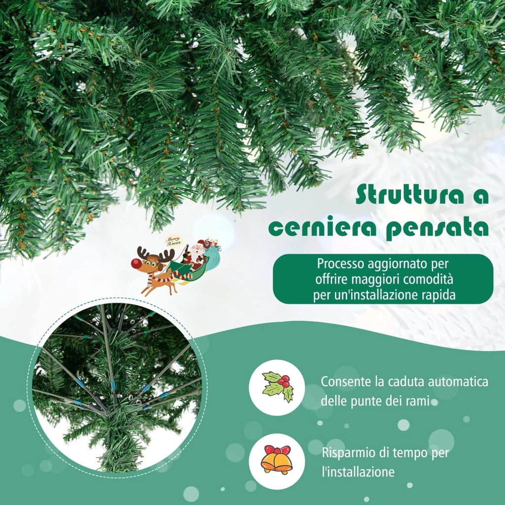 Albero di Natale 180/225 cm, Albero di Natale Realistico con 1000/1346 Rami Densi e Base in Metallo con Cuscinetto Antiscivolo, Albero di Natale Artificiale per Casa e Negozio (180 CM)