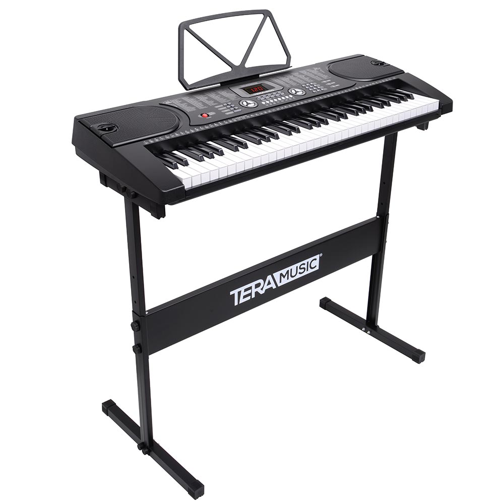 Tastiera Musicale Pianola Elettronica 61 Tasti con Supporto Sgabello e Microfono