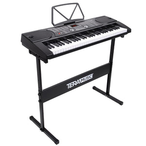 Tastiera Musicale Pianola Elettronica 61 Tasti con Supporto Sgabello e Microfono