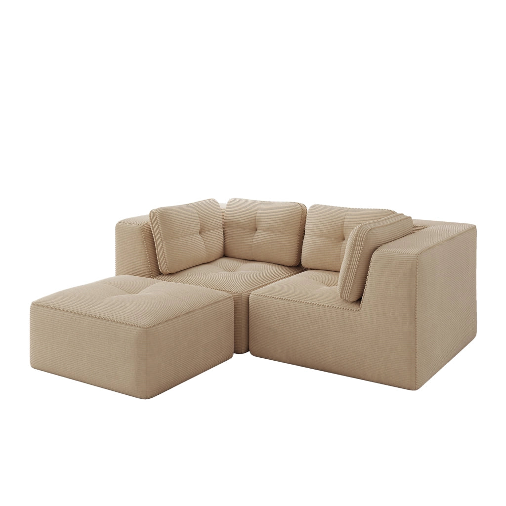 Divano Angolare Modulare 2 Posti con Poggiapiedi ¨C Xylo ¨C Tessuto Beige