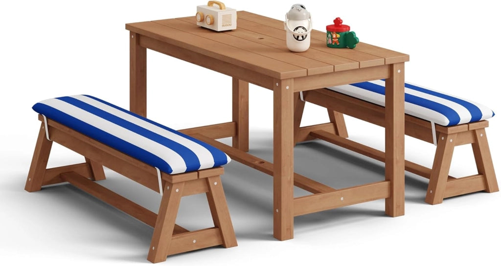 Set da giardino per bambini con parasole, set da esterno con cuscini, tavolo per bambini,tavolo da gioco per cortile,giardino, portico,patio,Blu