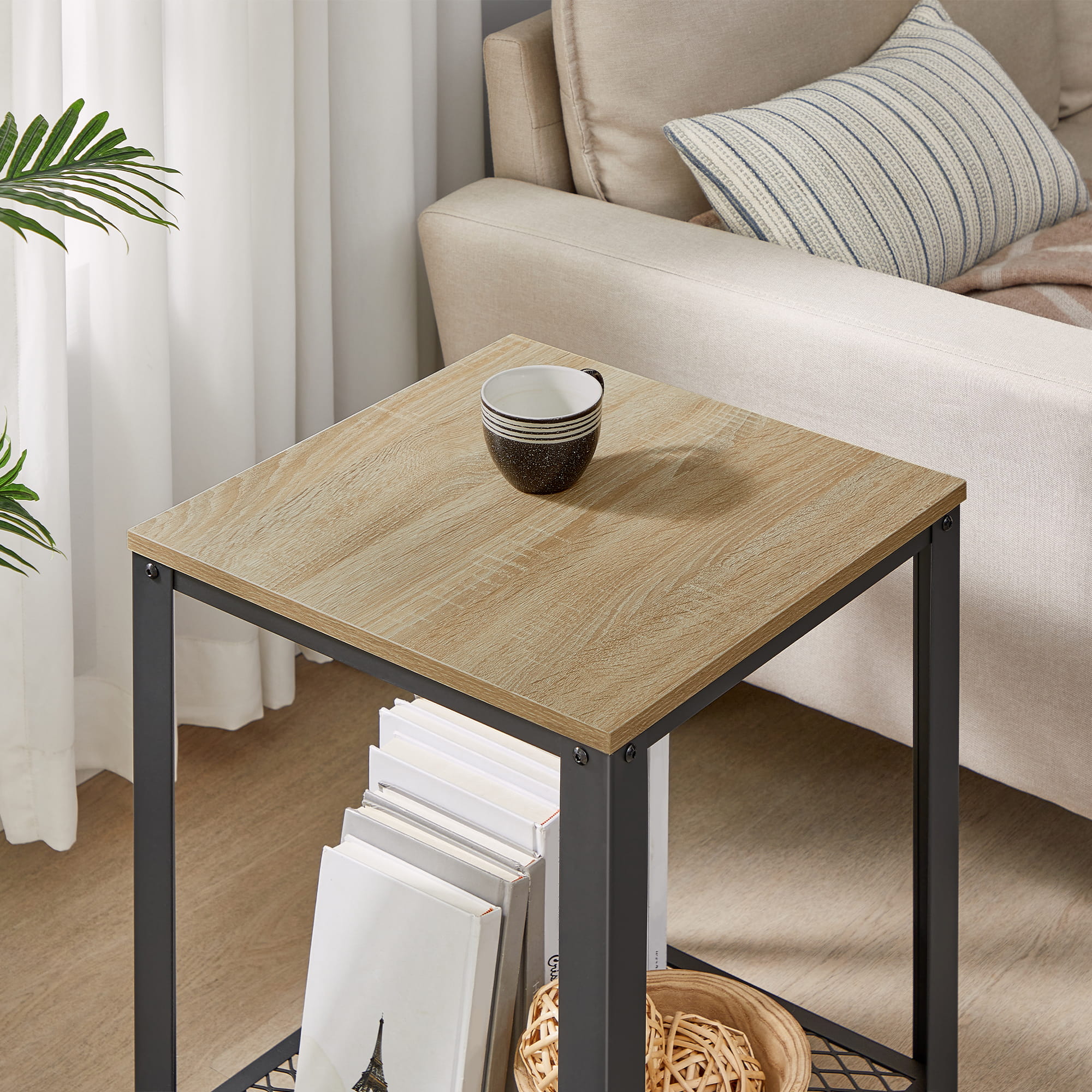 Tavolino/comodino Valora - Rovere Sonoma con struttura nera