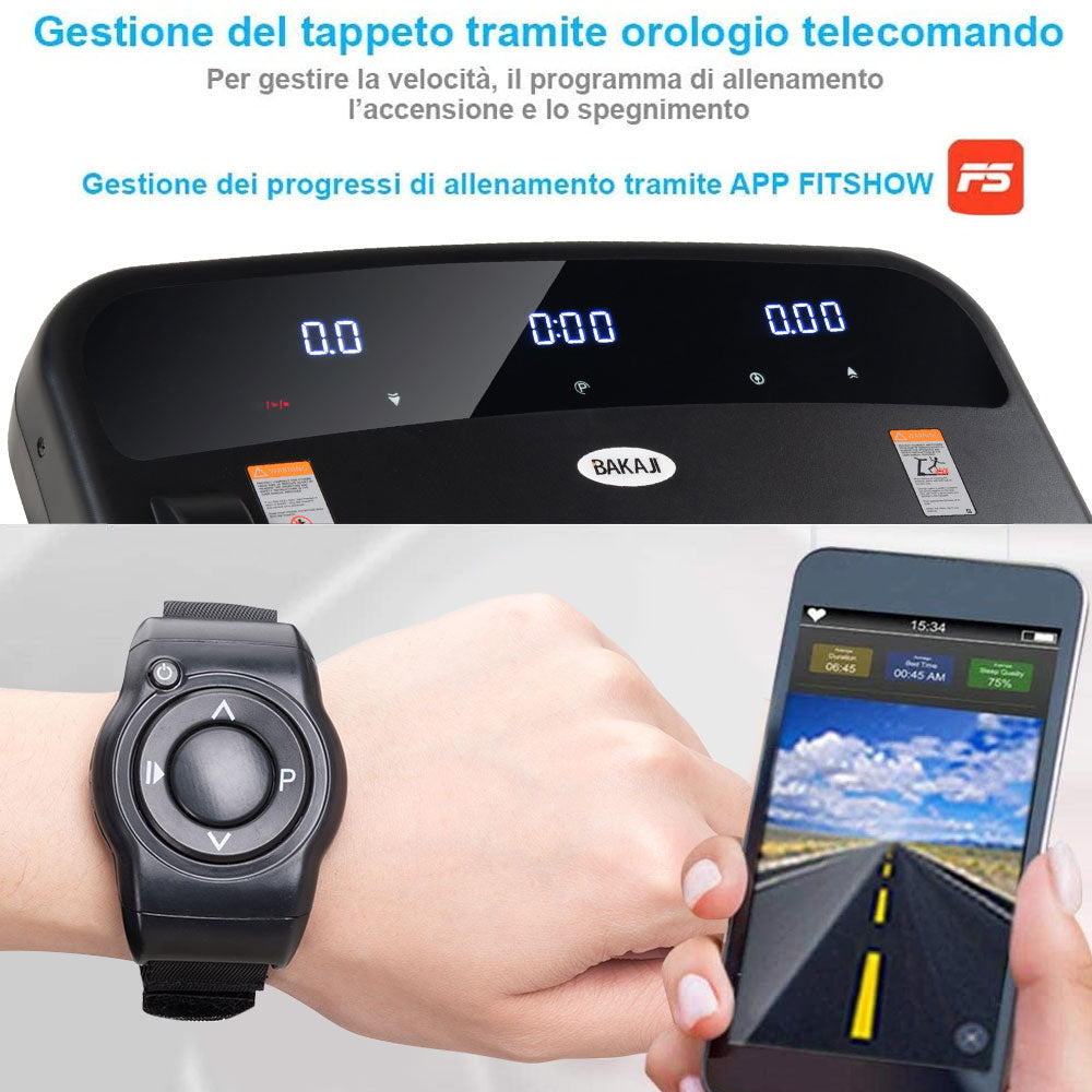 Pedana Tapis Roulant Elettrico con Corrimano Pieghevole e Bracciale Telecomando