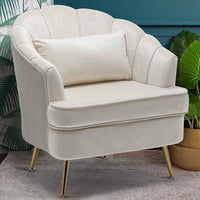 Poltrona Sedia Relax in Tessuto e Metallo Imbottita Design Moderno Beige Oro