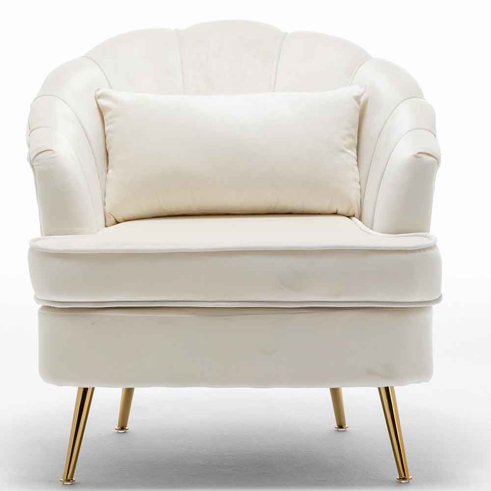 Poltrona Sedia Relax in Tessuto e Metallo Imbottita Design Moderno Beige Oro