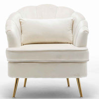 Poltrona Sedia Relax in Tessuto e Metallo Imbottita Design Moderno Beige Oro