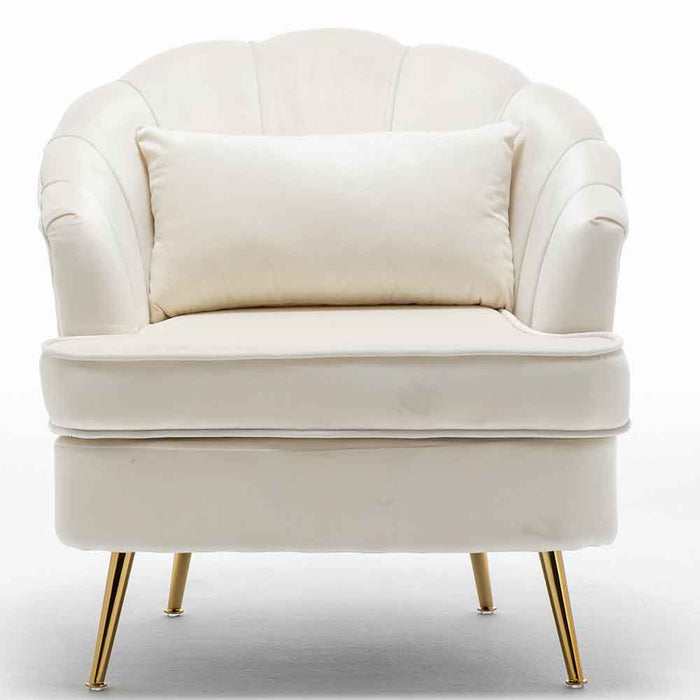 Poltrona Sedia Relax in Tessuto e Metallo Imbottita Design Moderno Beige Oro