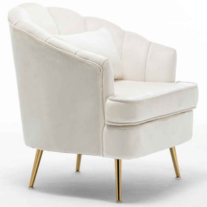Poltrona Sedia Relax in Tessuto e Metallo Imbottita Design Moderno Beige Oro