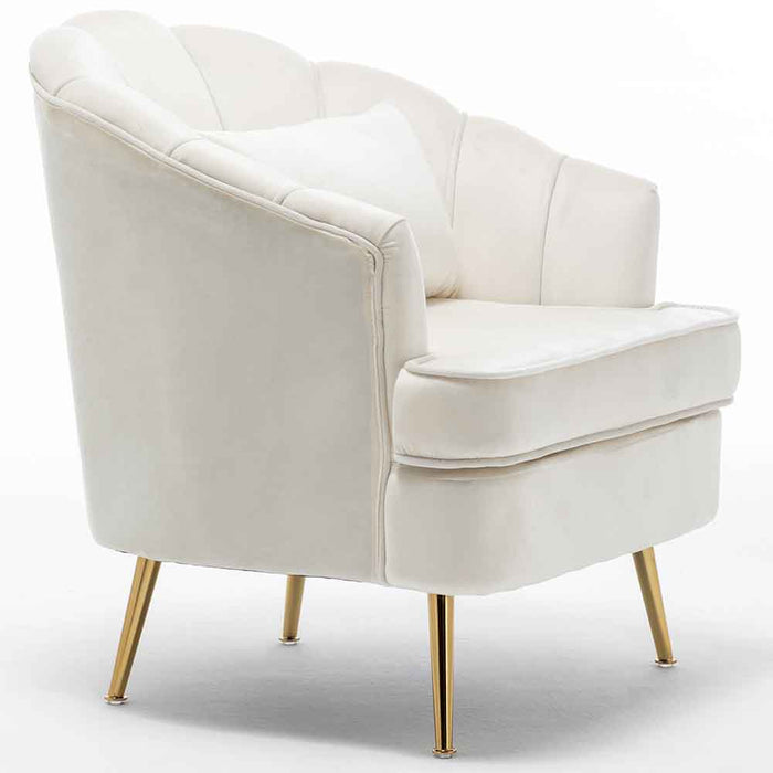 Poltrona Sedia Relax in Tessuto e Metallo Imbottita Design Moderno Beige Oro