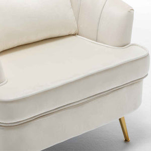 Poltrona Sedia Relax in Tessuto e Metallo Imbottita Design Moderno Beige Oro