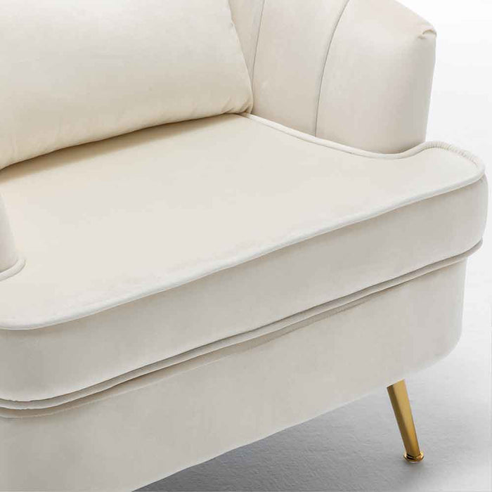 Poltrona Sedia Relax in Tessuto e Metallo Imbottita Design Moderno Beige Oro