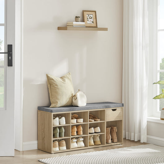 Scarpiera Valora con seduta e cassetto - Rovere Sonoma Grigio Lino