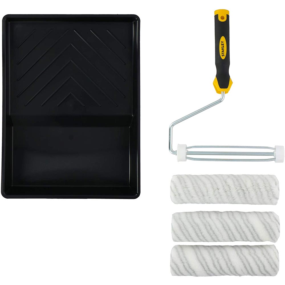 Set Pittore Stanley con 3 Rulli 23cm e Vaschetta Pittura Verniciare Pareti Casa
