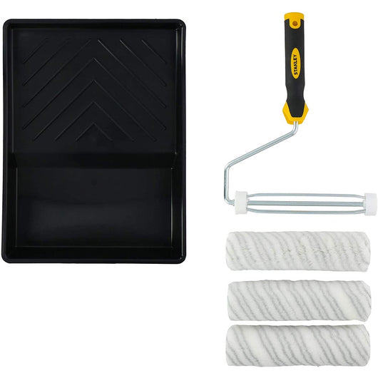 Set Pittore Stanley con 3 Rulli 23cm e Vaschetta Pittura Verniciare Pareti Casa