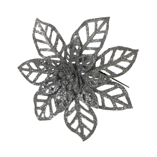 STELLA DI NATALE GLITTER ARGENTO 16CM DECORAZIONE FLOREALE PER COMPOSIZIONI