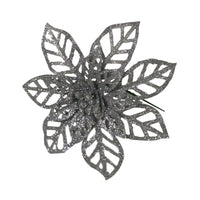 STELLA DI NATALE GLITTER ARGENTO 16CM DECORAZIONE FLOREALE PER COMPOSIZIONI