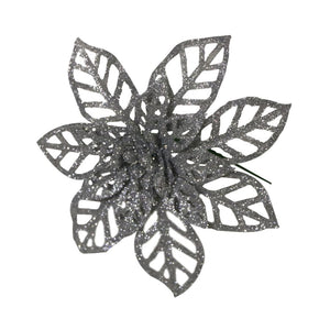 STELLA DI NATALE GLITTER ARGENTO 16CM DECORAZIONE FLOREALE PER COMPOSIZIONI