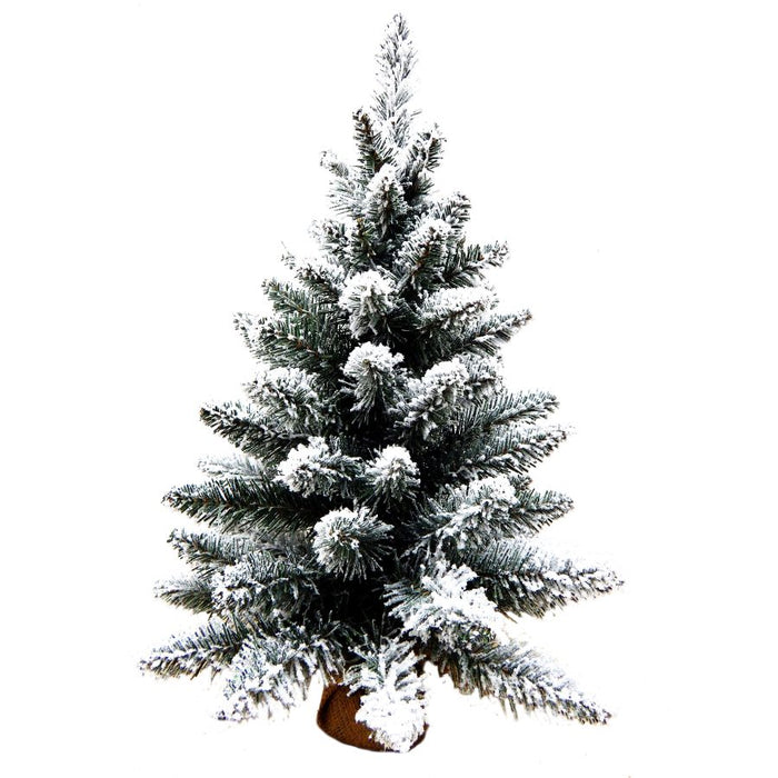 ALBERO DI NATALE INNEVATO VAL GARDENA 45 CM DA INTERNO CON BASE IN JUTA