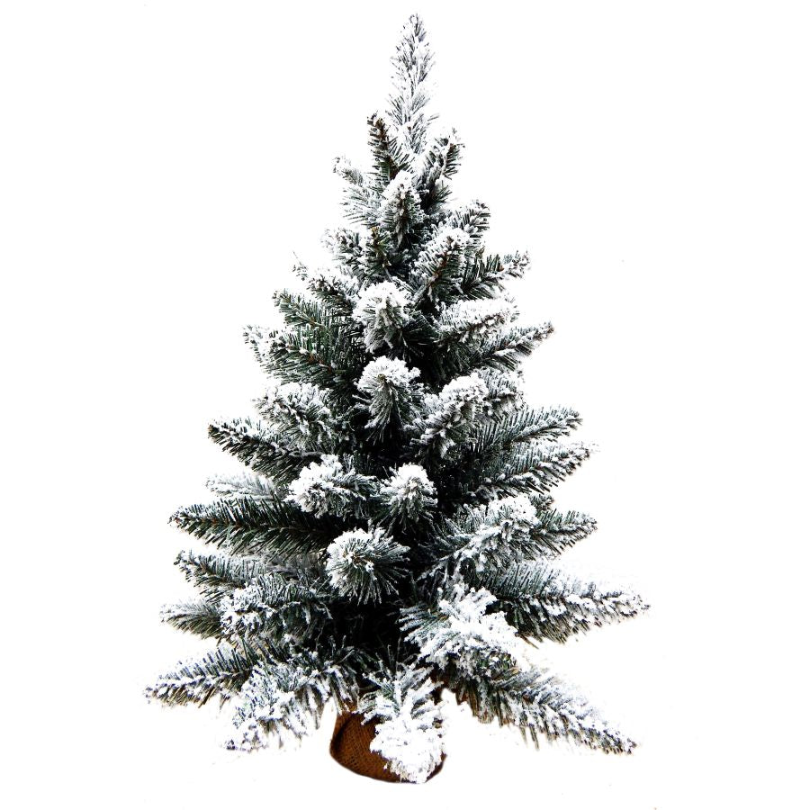 ALBERO DI NATALE INNEVATO VAL GARDENA 45 CM DA INTERNO CON BASE IN JUTA