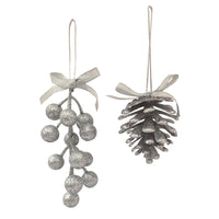 ADDOBBO NATALIZIO GLITTER ARGENTO PIGNA O BACCHE CON FIOCCO PREZZO CAD